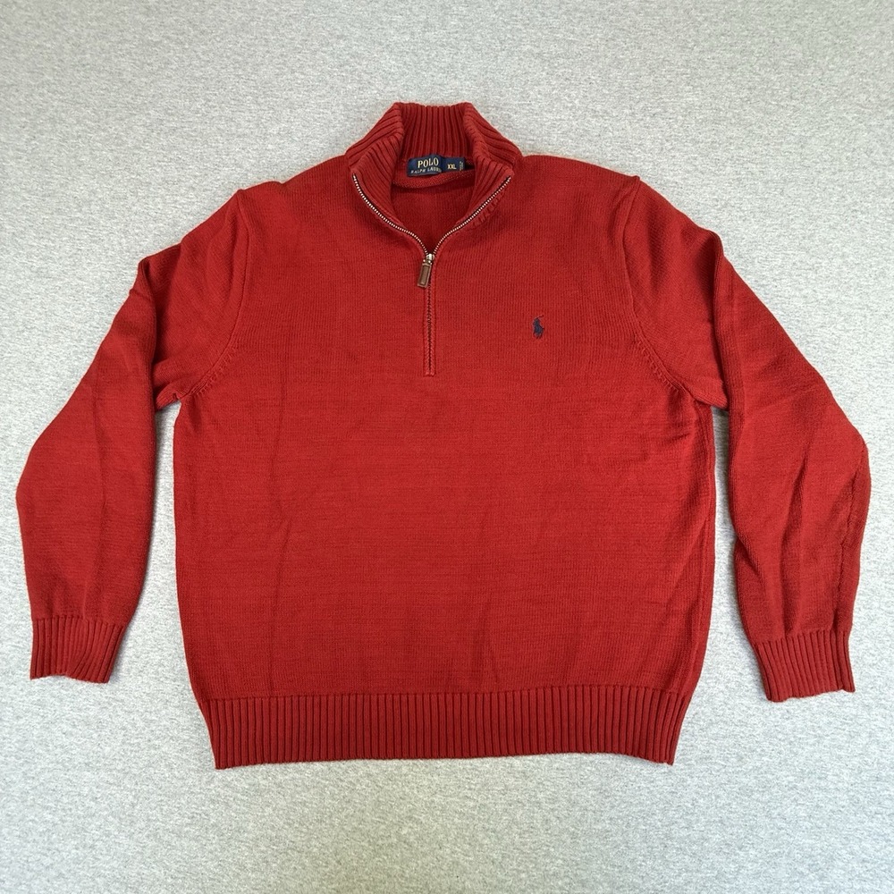 Polo Ralph Lauren Red 100% Cotton 1/4 zip pullover sweater mens XXL